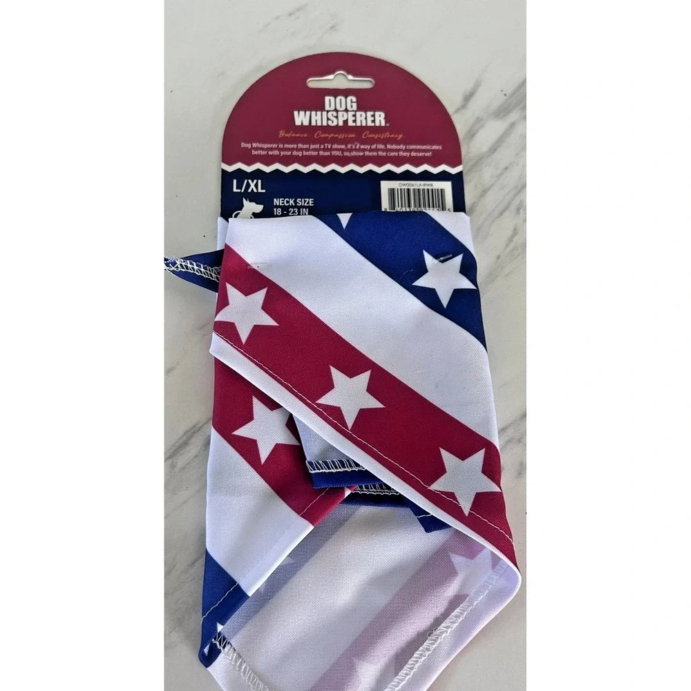 Dog Bandana Dog Whisperer Patriotic Flag Americana Sz L/XL Red White Blue BxW‎